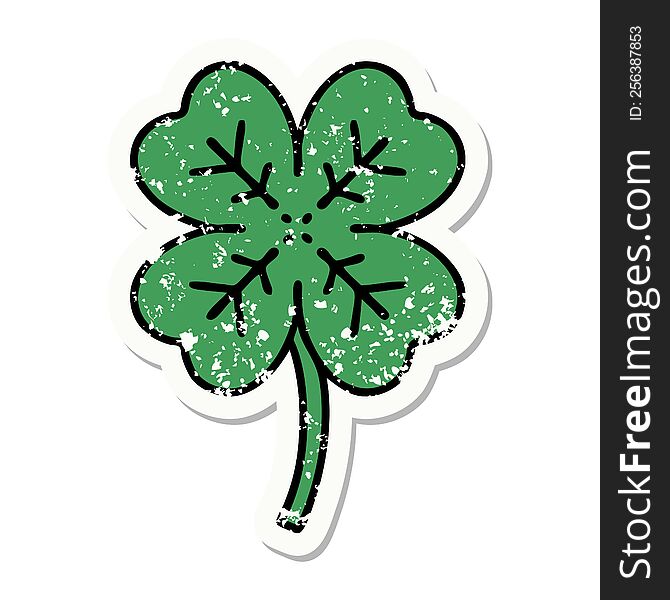 distressed sticker tattoo in traditional style of a 4 leaf clover. distressed sticker tattoo in traditional style of a 4 leaf clover