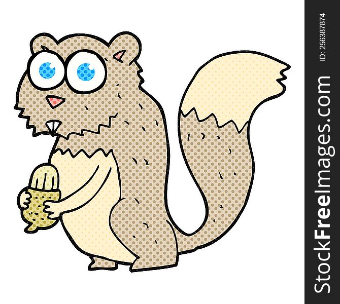 freehand drawn comic book style cartoon angry squirrel with nut