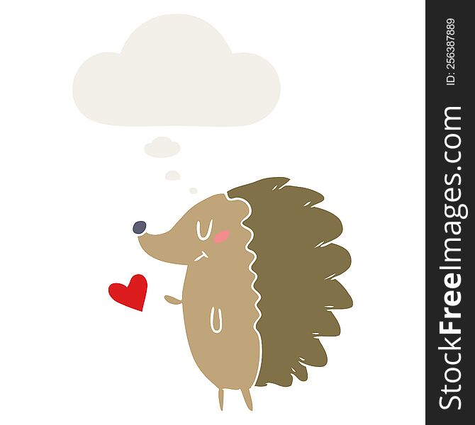 Cute Cartoon Hedgehog And Thought Bubble In Retro Style