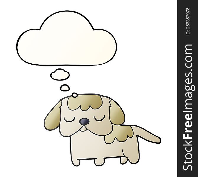 cute cartoon puppy with thought bubble in smooth gradient style