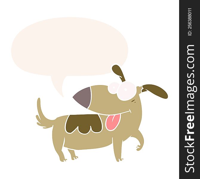 cartoon happy dog with speech bubble in retro style