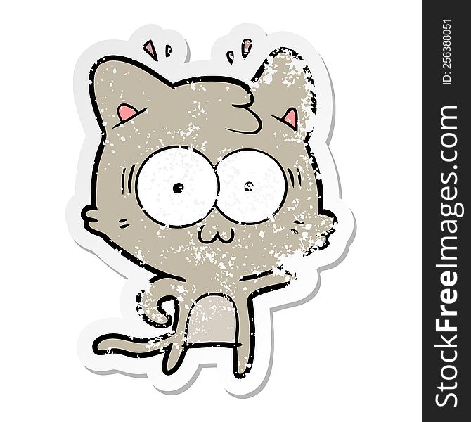 Distressed Sticker Of A Cartoon Surprised Cat