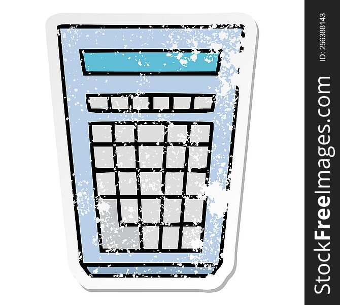 Distressed Sticker Of A Quirky Hand Drawn Cartoon Calculator