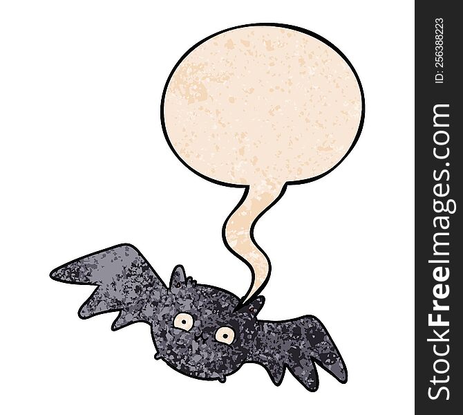 Cartoon Vampire Halloween Bat And Speech Bubble In Retro Texture Style