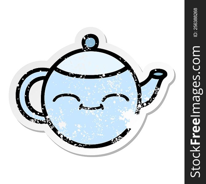 Distressed Sticker Of A Cute Cartoon Happy Teapot