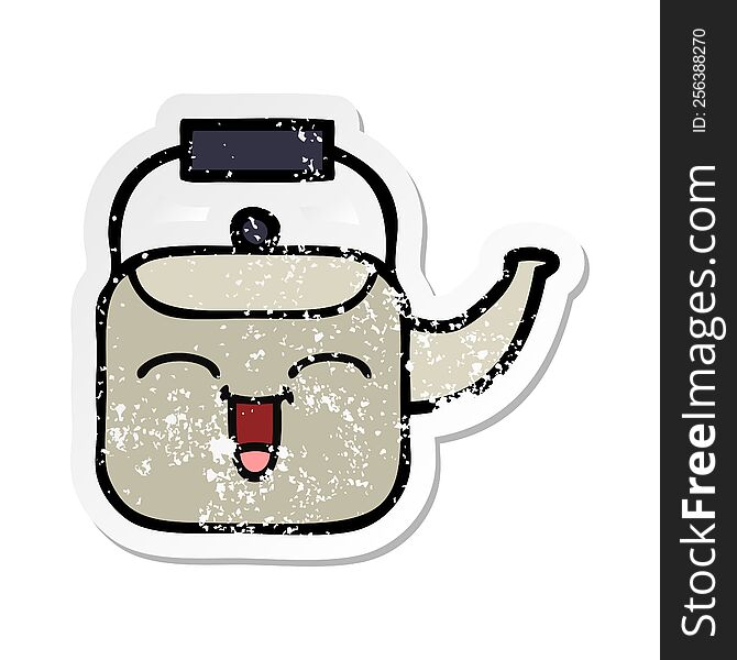 distressed sticker of a cute cartoon kettle