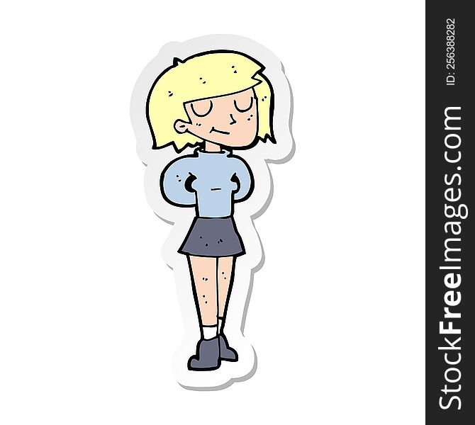 sticker of a cartoon pleased woman