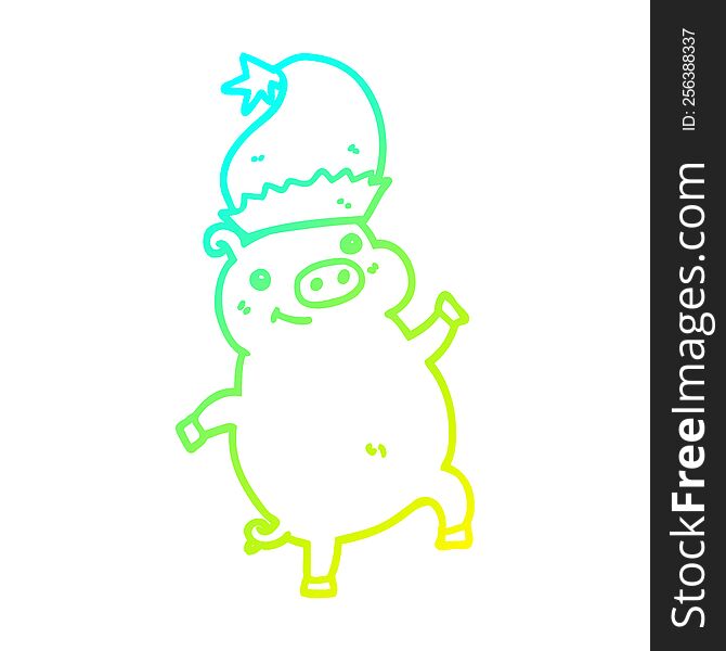 Cold Gradient Line Drawing Cartoon Happy Christmas Pig