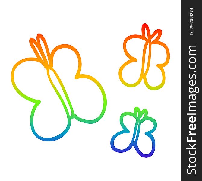 Rainbow Gradient Line Drawing Cartoon Butterflies