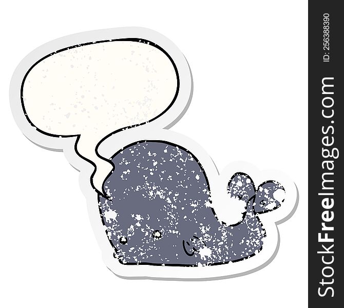 cartoon whale with speech bubble distressed distressed old sticker. cartoon whale with speech bubble distressed distressed old sticker