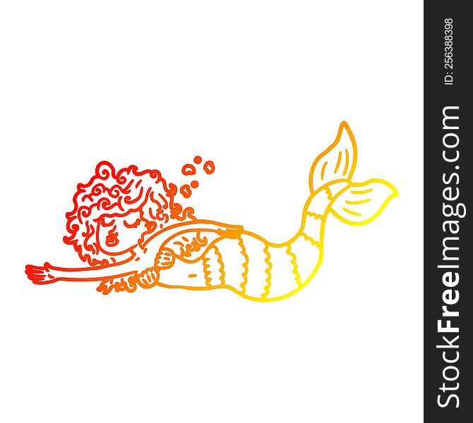 warm gradient line drawing of a cartoon mermaid
