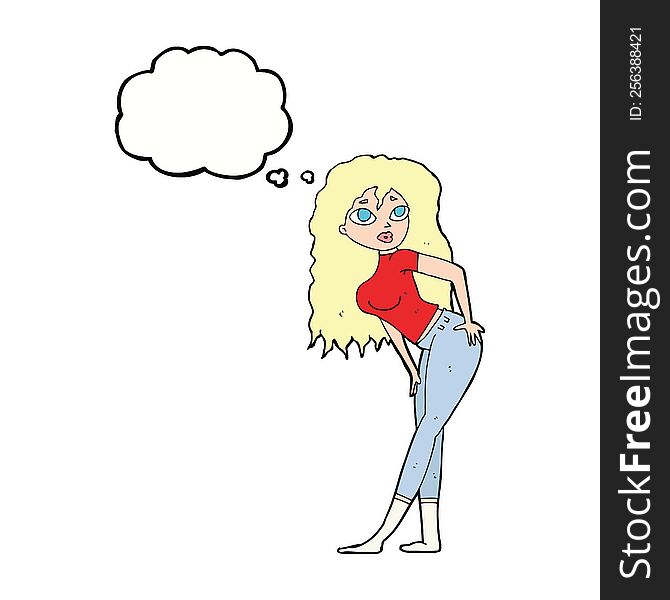 Cartoon Attractive Woman Looking Surprised With Thought Bubble