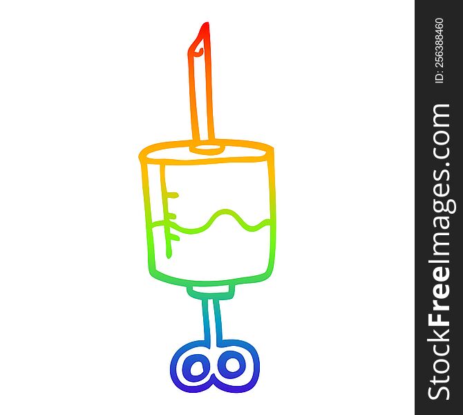 rainbow gradient line drawing of a cartoon of blood filled syringe