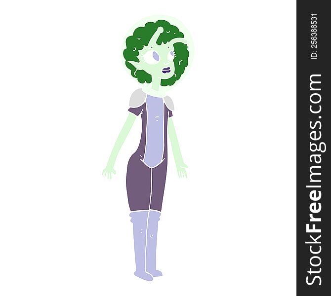 flat color illustration of alien space girl. flat color illustration of alien space girl