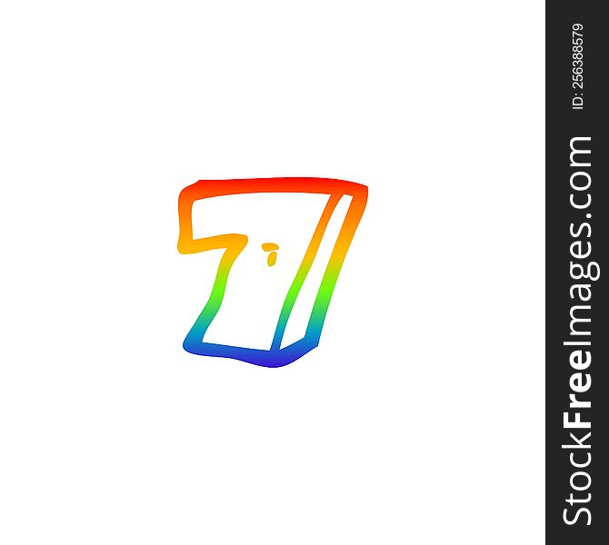 rainbow gradient line drawing of a cartoon number seven