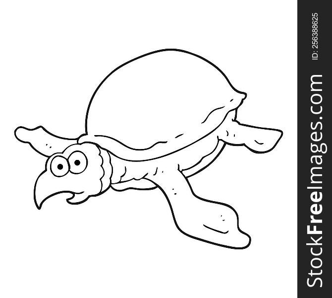 freehand drawn black and white cartoon turtle