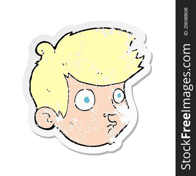 Retro Distressed Sticker Of A Cartoon Staring Boy
