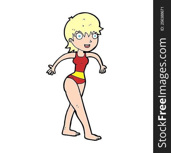 cartoon happy woman in swimming costume