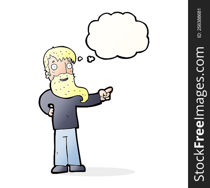 Cartoon Man With Beard Pointing With Thought Bubble