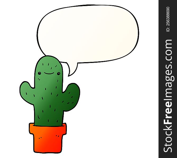 cartoon cactus with speech bubble in smooth gradient style