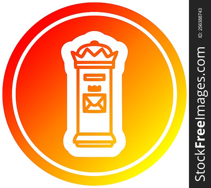 British postbox circular icon with warm gradient finish. British postbox circular icon with warm gradient finish