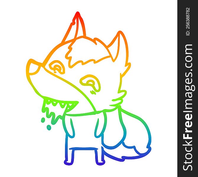 rainbow gradient line drawing of a cartoon hungry wolf
