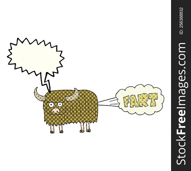 freehand drawn comic book speech bubble cartoon hairy cow farting