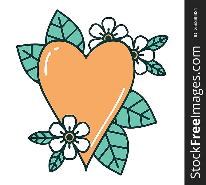 iconic tattoo style image of a botanical heart. iconic tattoo style image of a botanical heart