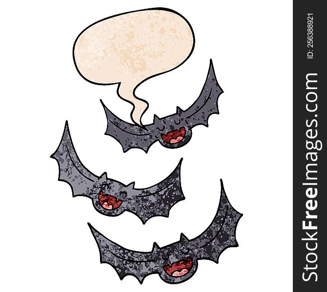 cartoon vampire bats with speech bubble in retro texture style