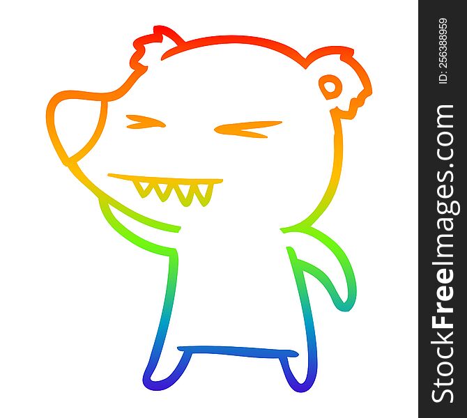 Rainbow Gradient Line Drawing Angry Polar Bear Cartoon