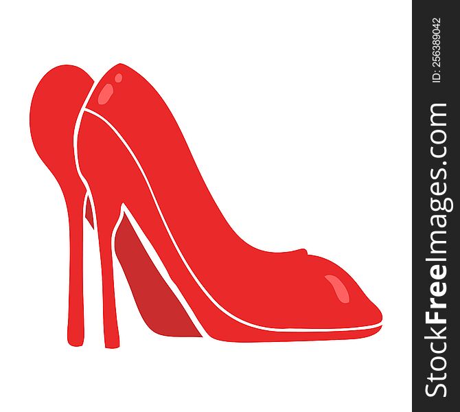 Flat Color Illustration Of A Cartoon High Heel Shoes