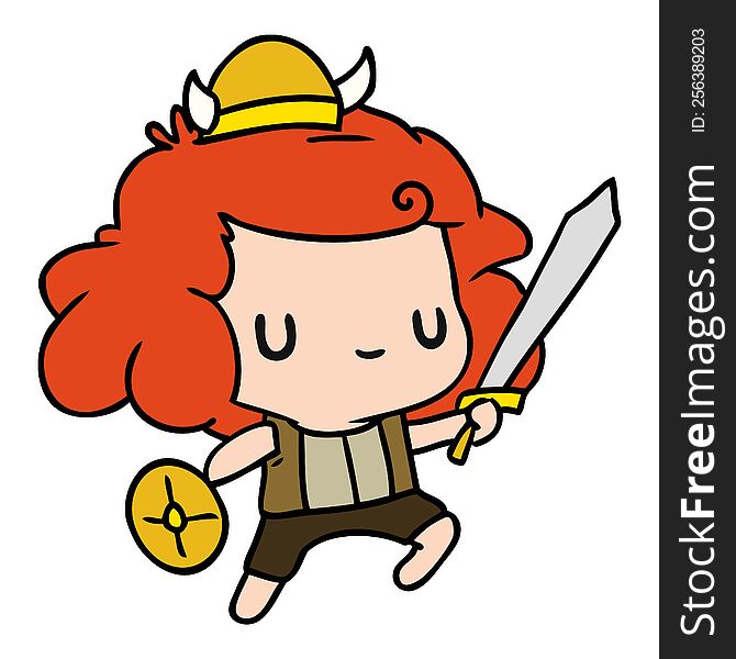 cartoon illustration kawaii cute viking child. cartoon illustration kawaii cute viking child