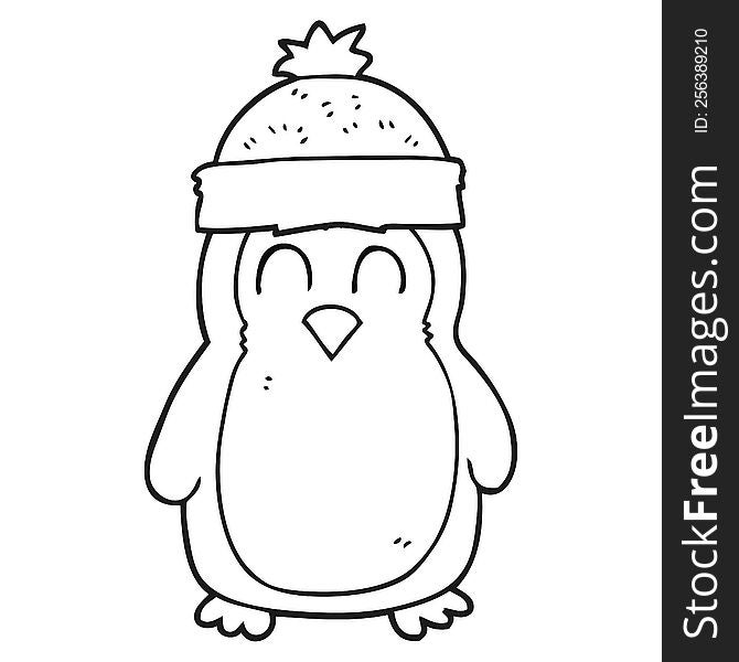 freehand drawn black and white cartoon penguin