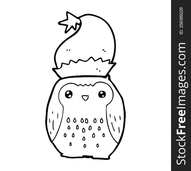 Cute Cartoon Owl Wearing Christmas Hat