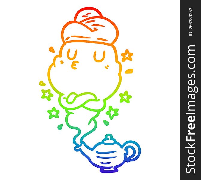 rainbow gradient line drawing cute genie rising out of lamp