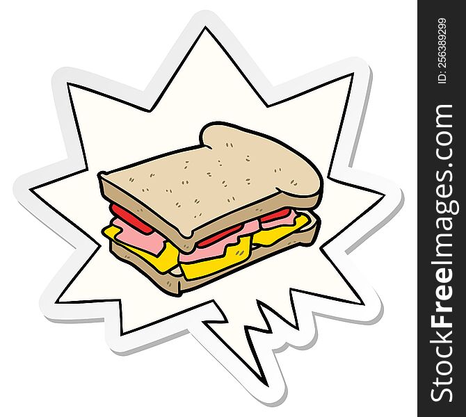 cartoon ham cheese tomato sandwich and speech bubble sticker