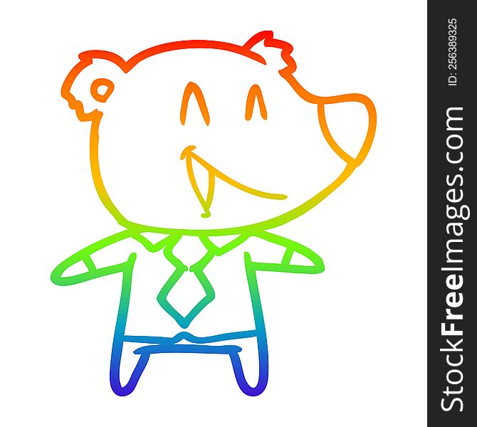 Rainbow Gradient Line Drawing Cartoon Bear In Shirt And Tie