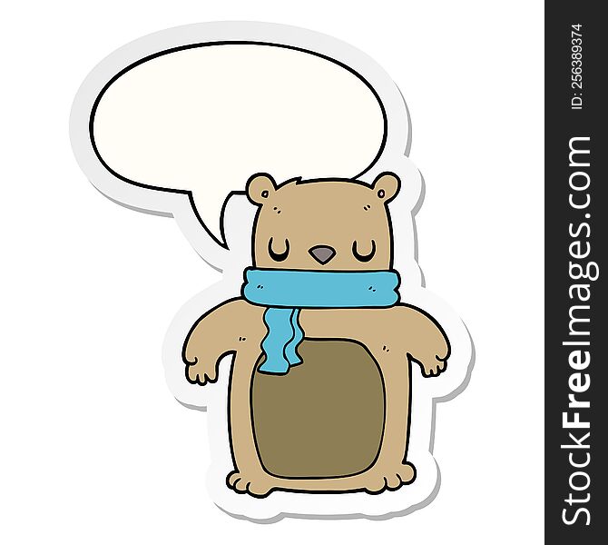 Cartoon Bear And Scarf And Speech Bubble Sticker