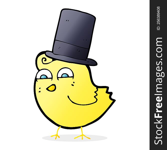 cartoon bird wearing top hat