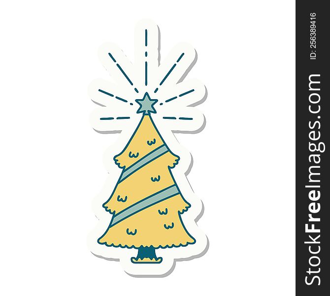 sticker of tattoo style christmas tree with star