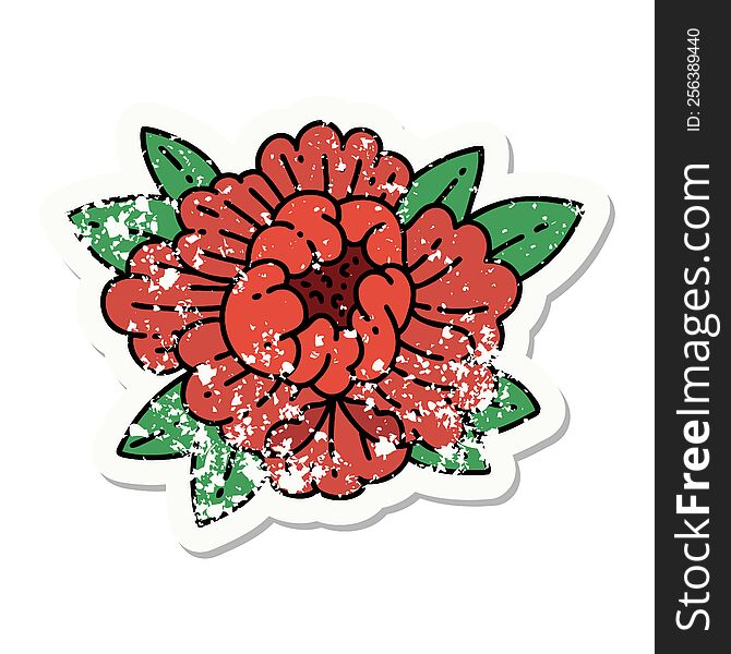 distressed sticker tattoo in traditional style of a blooming flower. distressed sticker tattoo in traditional style of a blooming flower