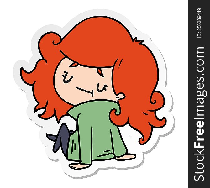 Sticker Cartoon Of A Cute Kawaii Girl
