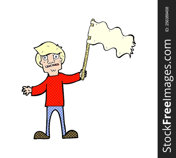 cartoon man waving white flag