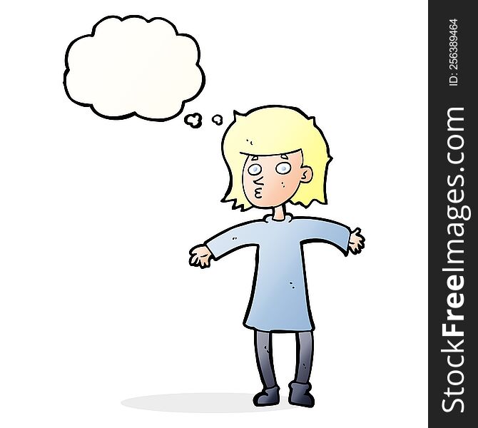 Cartoon Nervous Woman With Thought Bubble