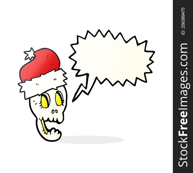 Speech Bubble Cartoon Christmas Hat On Skull
