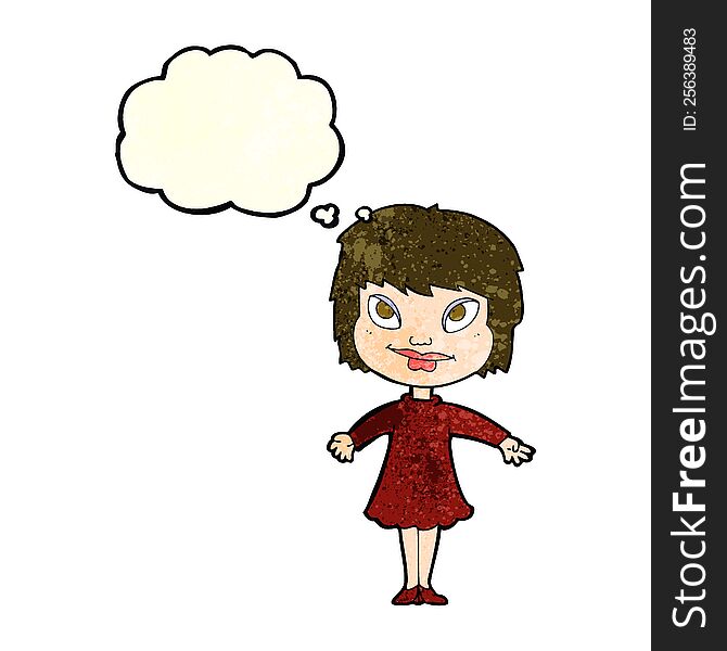 Cartoon Girl Shrugging Shoulders With Thought Bubble