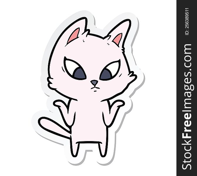 Sticker Of A Confused Cartoon Cat Shrugging Shoulders