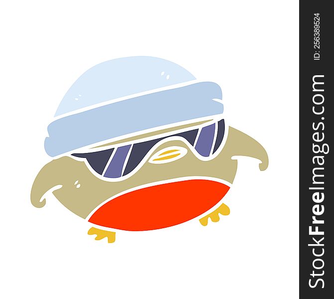 Cool Christmas Robin Flat Color Style Cartoon With Sunglasses