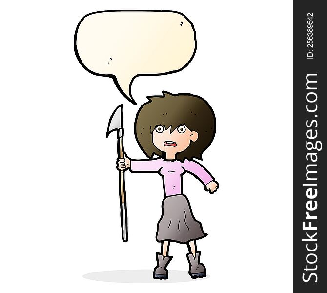 Cartoon Woman With Harpoon With Speech Bubble