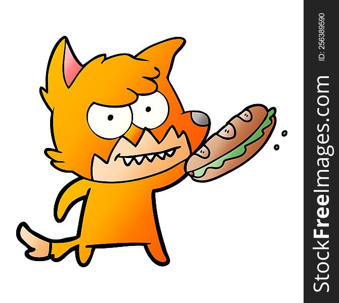 cartoon grinning fox with sandwich. cartoon grinning fox with sandwich